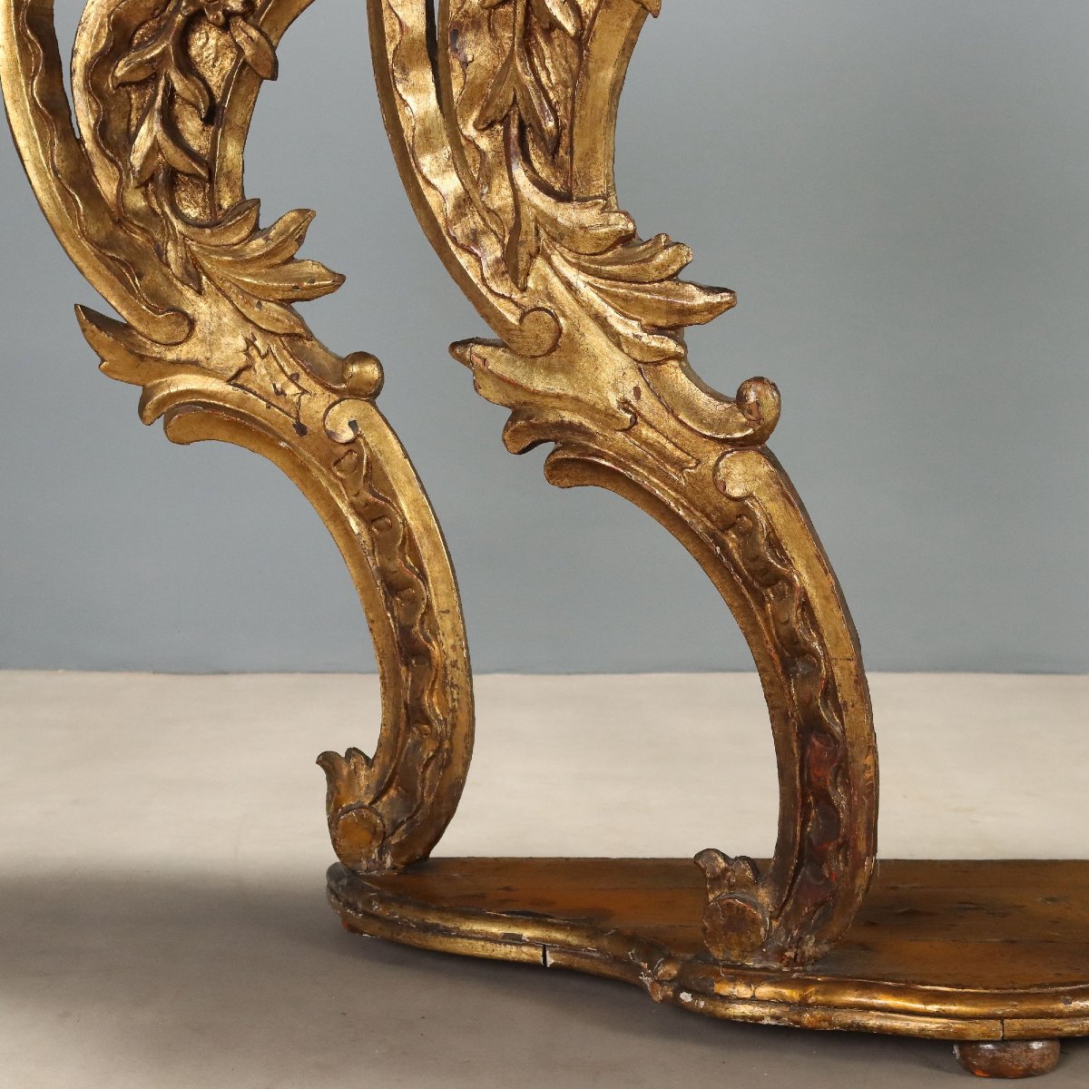 Console Éclectique en Bois de Sapin Sculpté et Doré Italie, XIXe siècle-photo-4