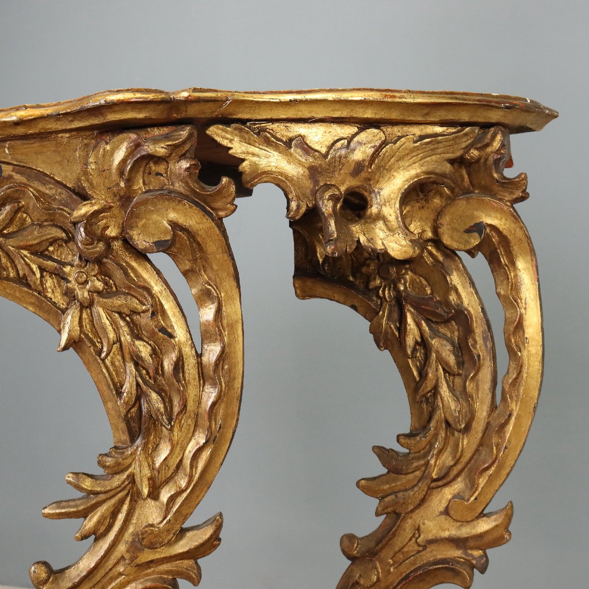 Console Éclectique en Bois de Sapin Sculpté et Doré Italie, XIXe siècle-photo-1