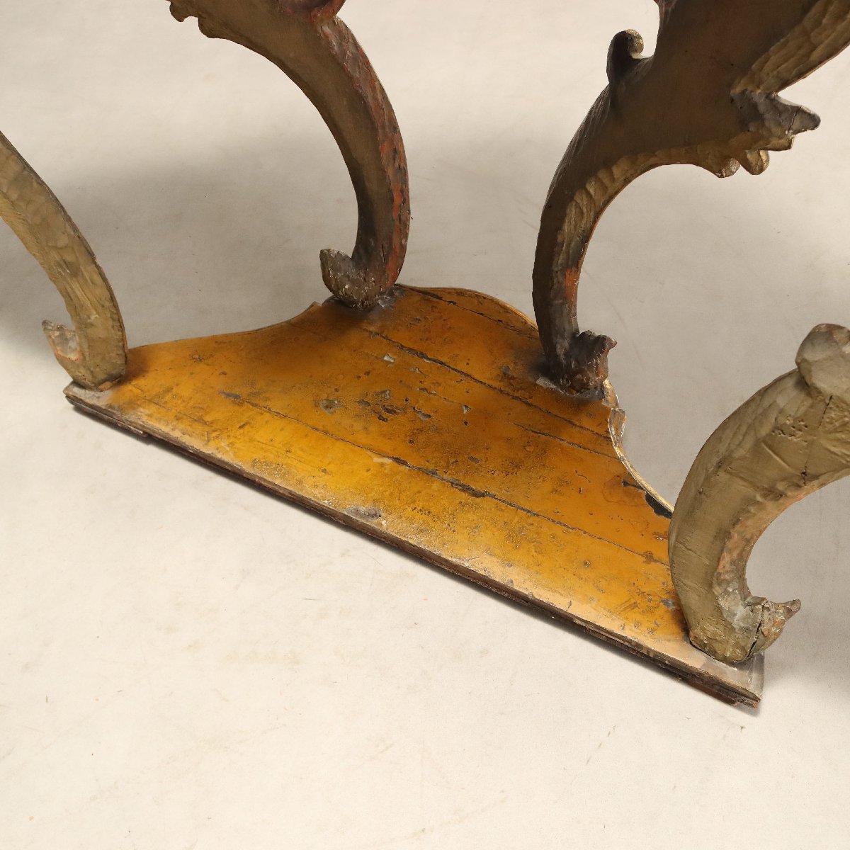 Console Éclectique en Bois de Sapin Sculpté et Doré Italie, XIXe siècle-photo-3