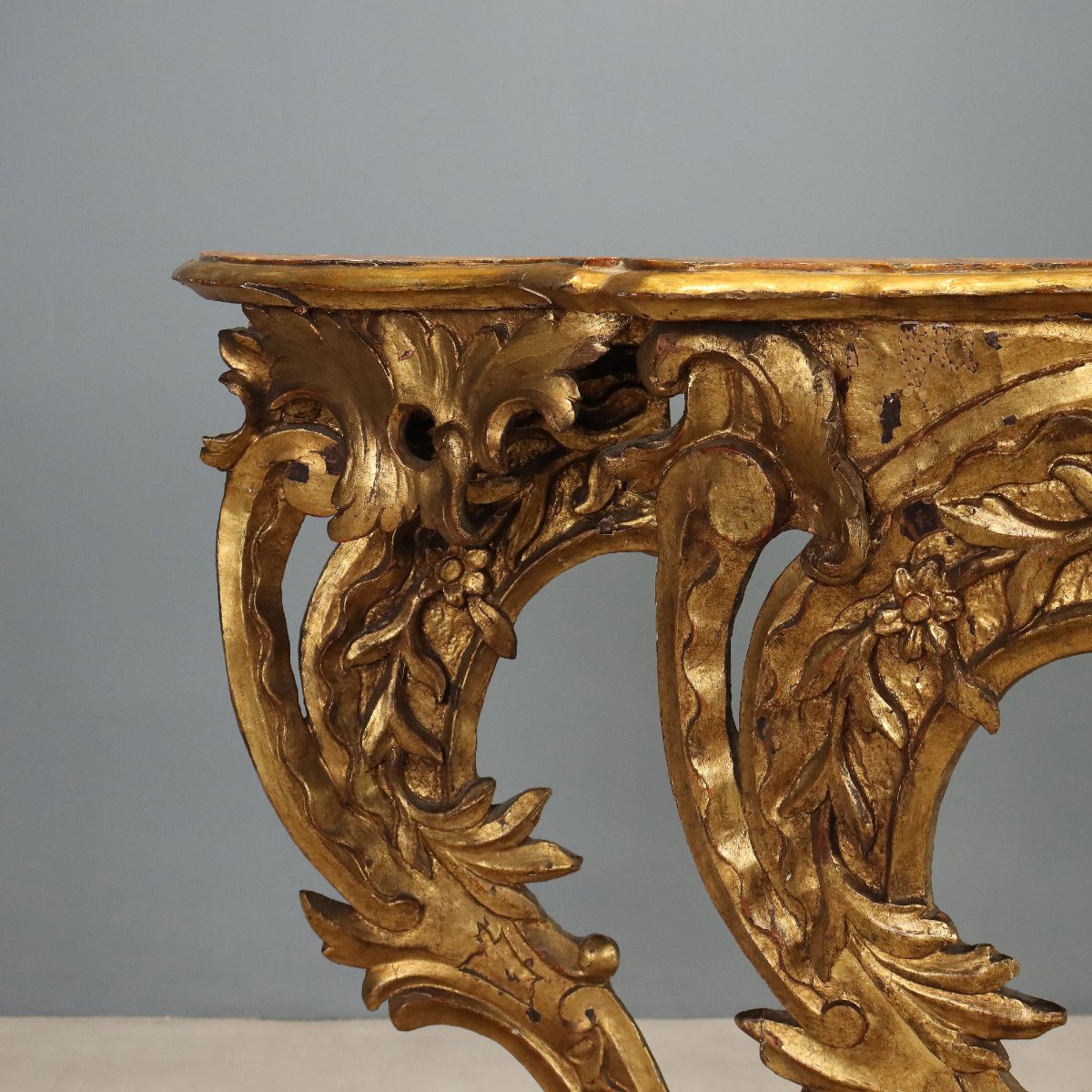 Console Éclectique en Bois de Sapin Sculpté et Doré Italie, XIXe siècle-photo-4