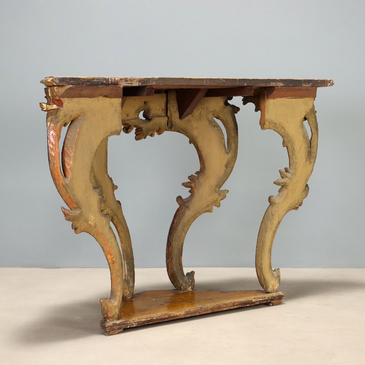 Console Éclectique en Bois de Sapin Sculpté et Doré Italie, XIXe siècle-photo-5