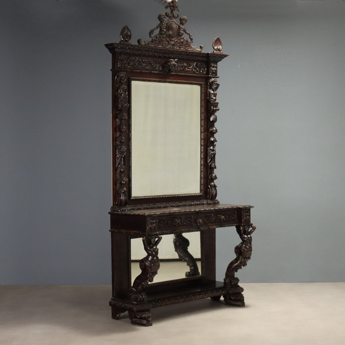 Neo-baroque Console Table With Mirror, Italy, Late 19th Century