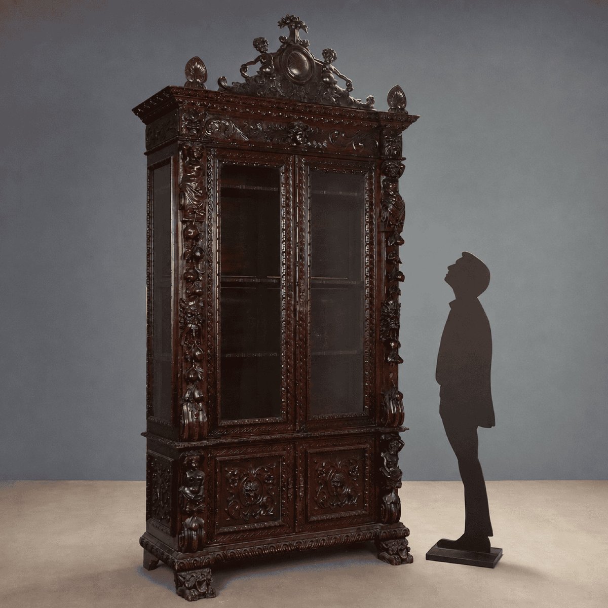 Vitrine Néobaroque en Noyer Fin XIXe Siècle-photo-2