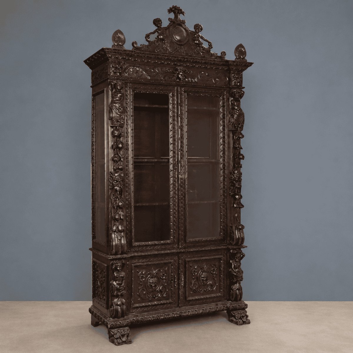 Vitrine Néobaroque en Noyer Fin XIXe Siècle-photo-3