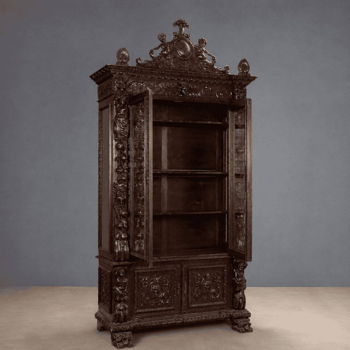 Vitrine Néobaroque en Noyer Fin XIXe Siècle-photo-1