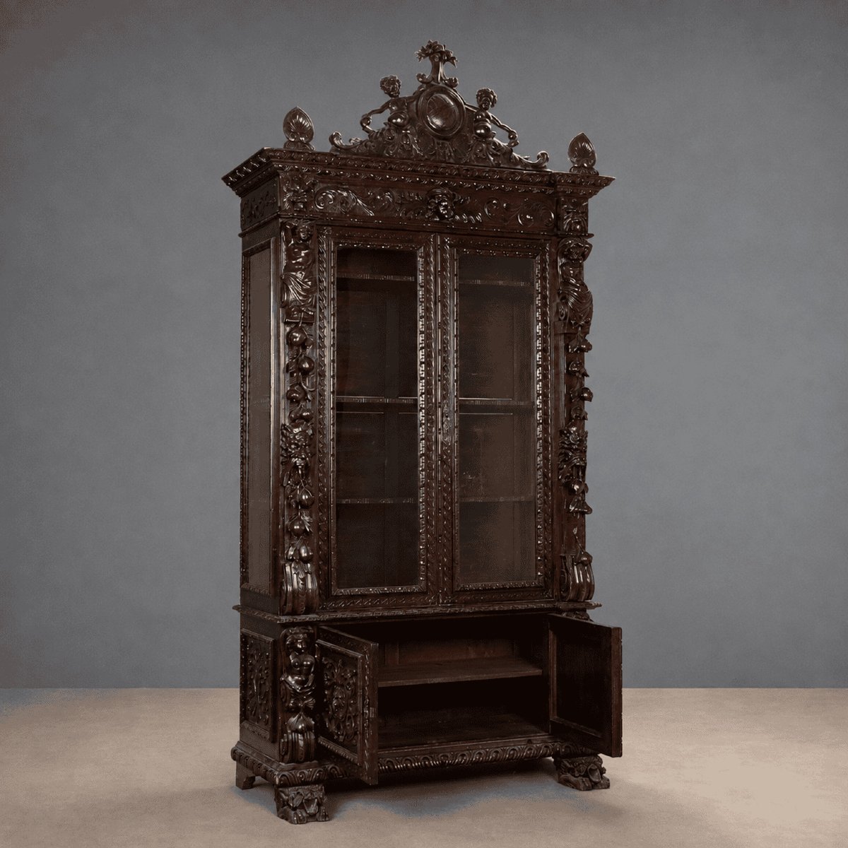 Vitrine Néobaroque en Noyer Fin XIXe Siècle
