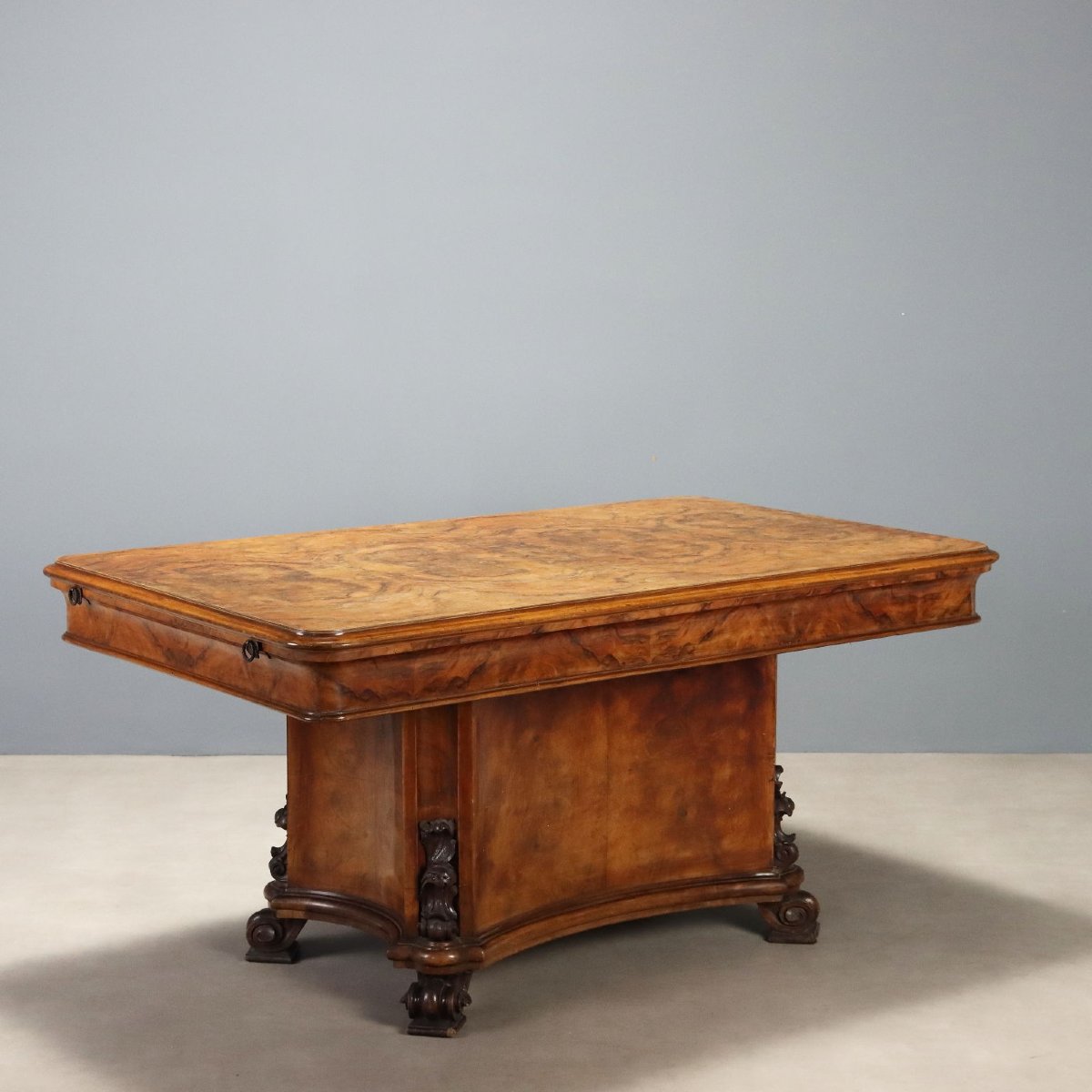 Art Deco Table In Walnut And Walnut Burl, Italy, First Half Of The 20th Century