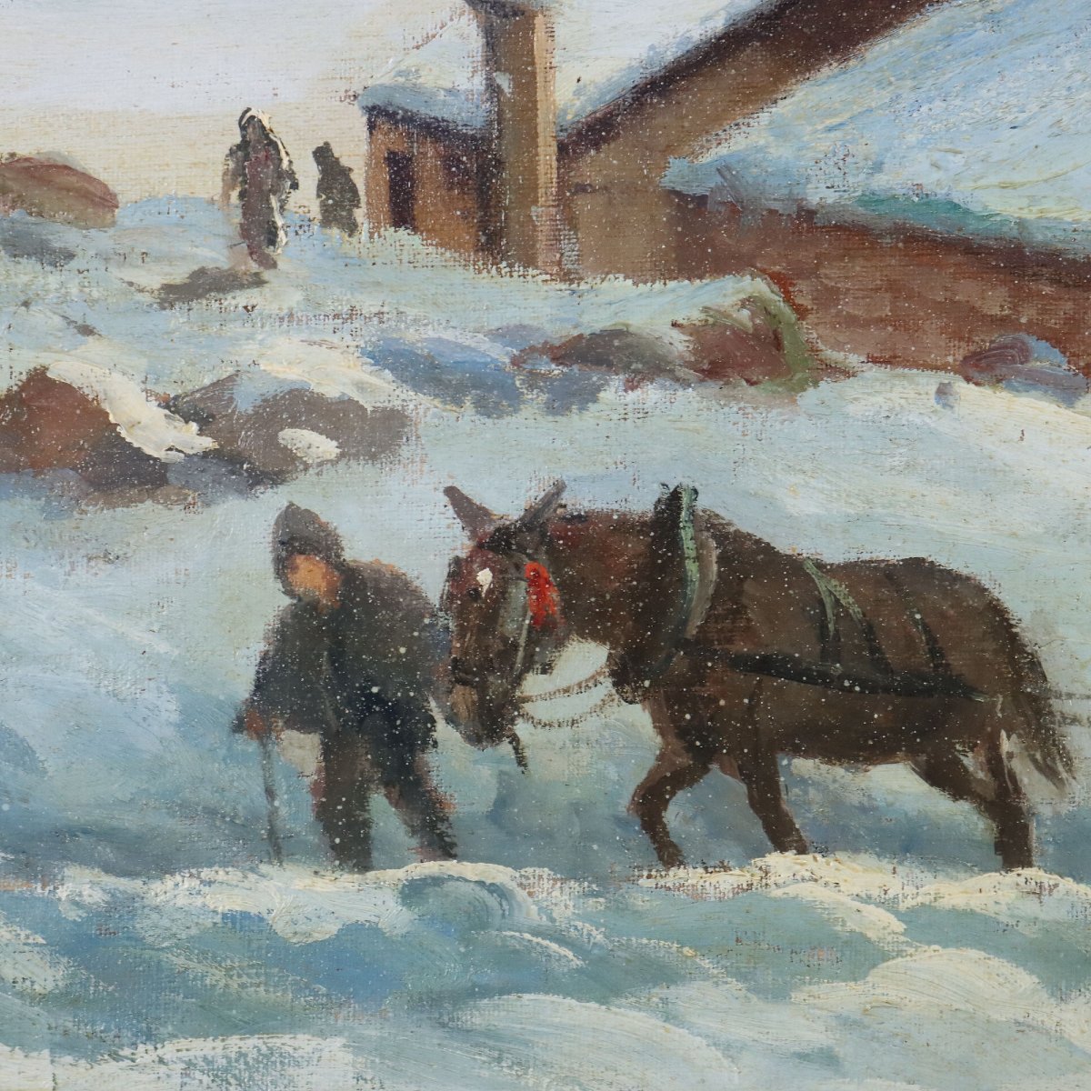 Antique Painting Leonardo Roda Winter Landscape XIX Century-photo-4