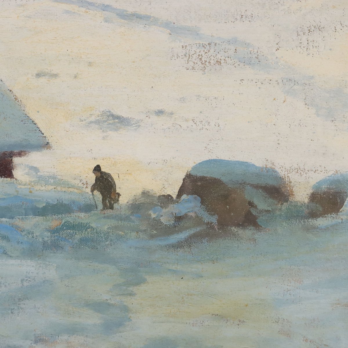 Antique Painting Leonardo Roda Winter Landscape XIX Century-photo-3