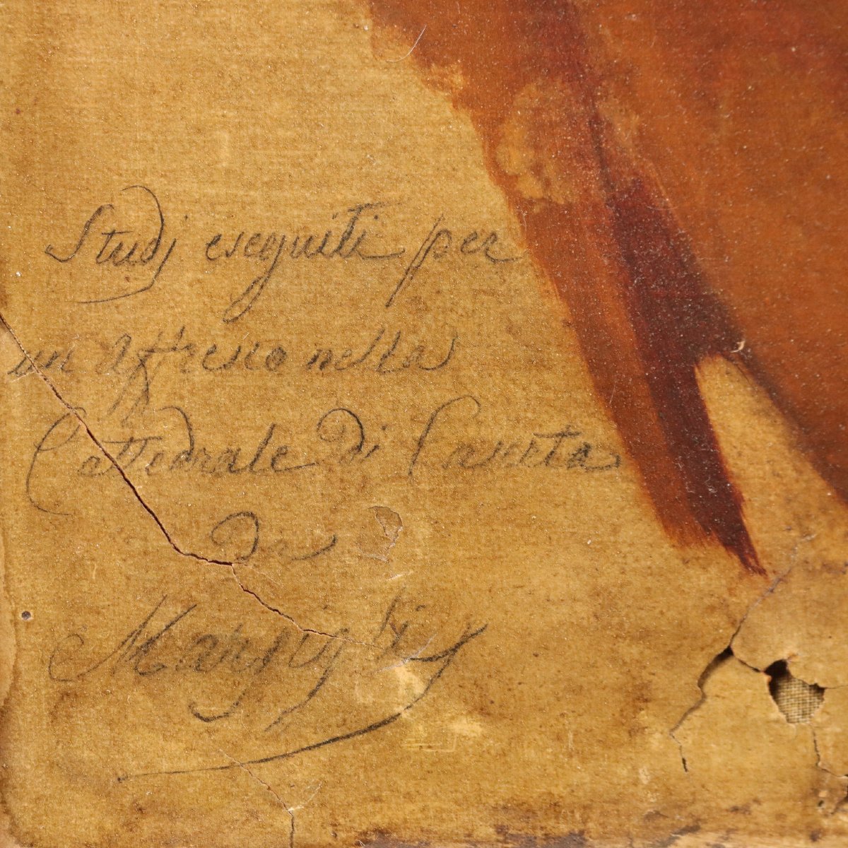 Antique Painting Signed Filippo Marsigli Oil On Paper 1840 Ca.-photo-3