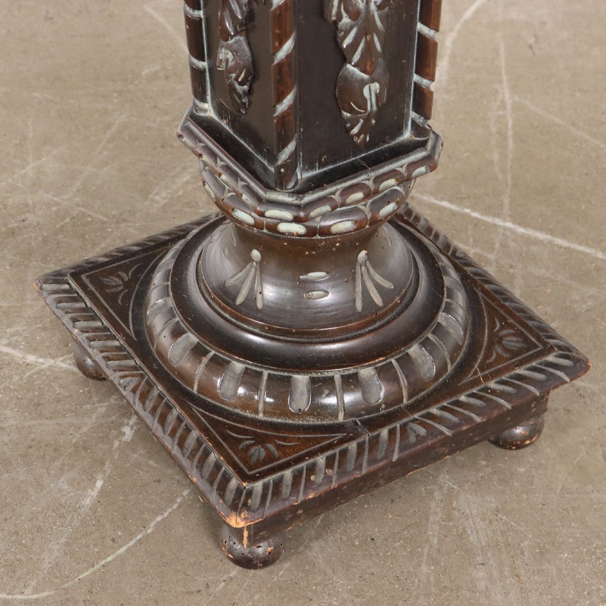 Colonne Ancien Style Néo-Renaissance Bois Gravé Italie XXe Siècle-photo-2