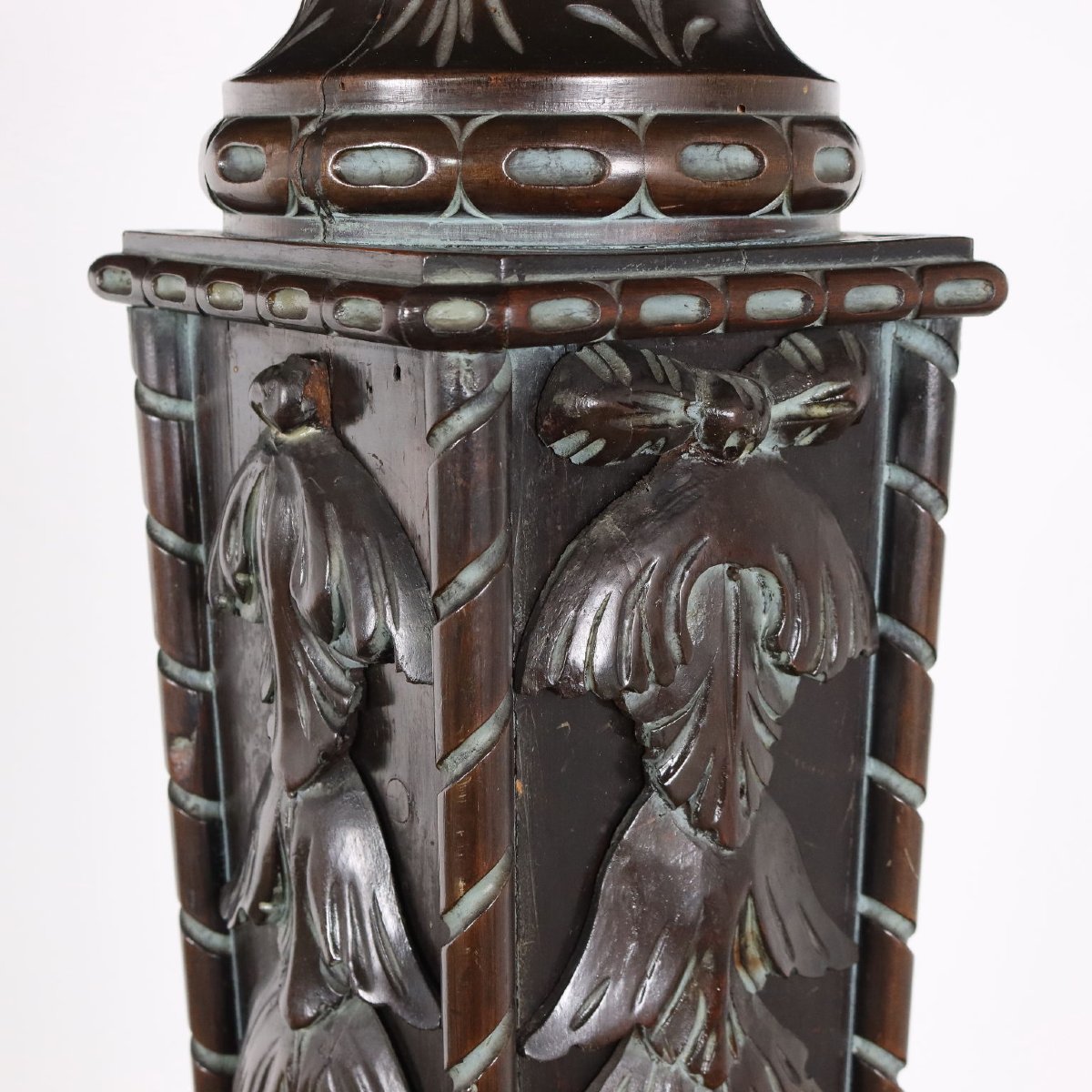 Colonne Ancien Style Néo-Renaissance Bois Gravé Italie XXe Siècle-photo-3