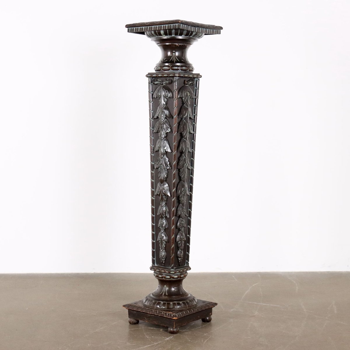 Colonne Ancien Style Néo-Renaissance Bois Gravé Italie XXe Siècle-photo-4
