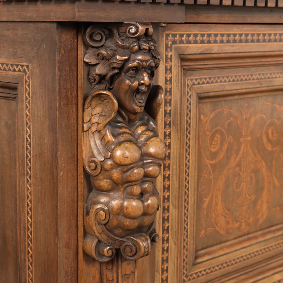Meuble Néo-Renaissance Ancien Noyer Italie du XXe Siècle-photo-3
