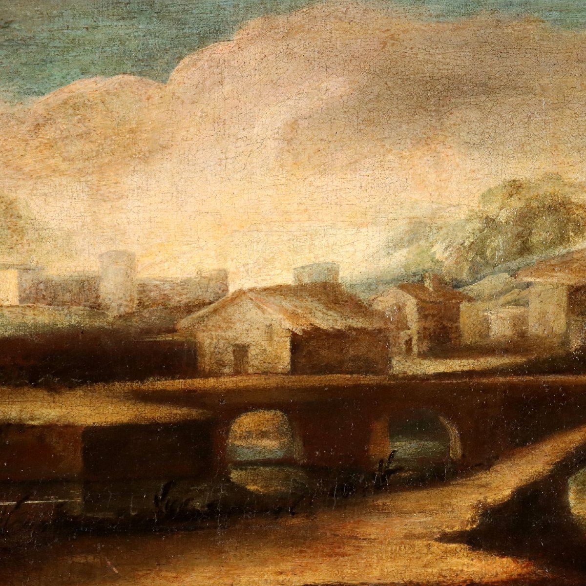 Tableaux Anciens Paysages Huile sur Toile Italie du XVIIIe Siècle-photo-4