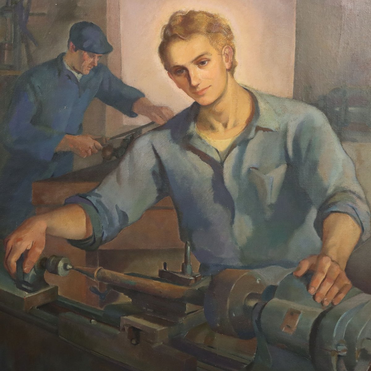 Tableau Moderne Signé Mario Venzo Sujét Sacré Huile sur Toile 1950-photo-3