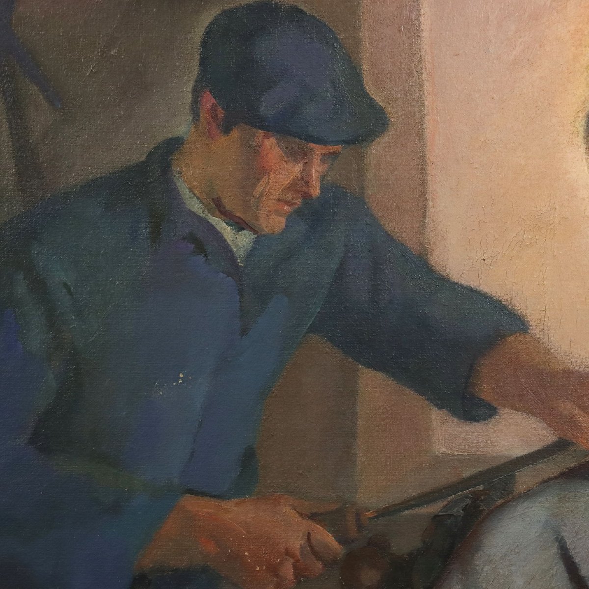 Tableau Moderne Signé Mario Venzo Sujét Sacré Huile sur Toile 1950-photo-3