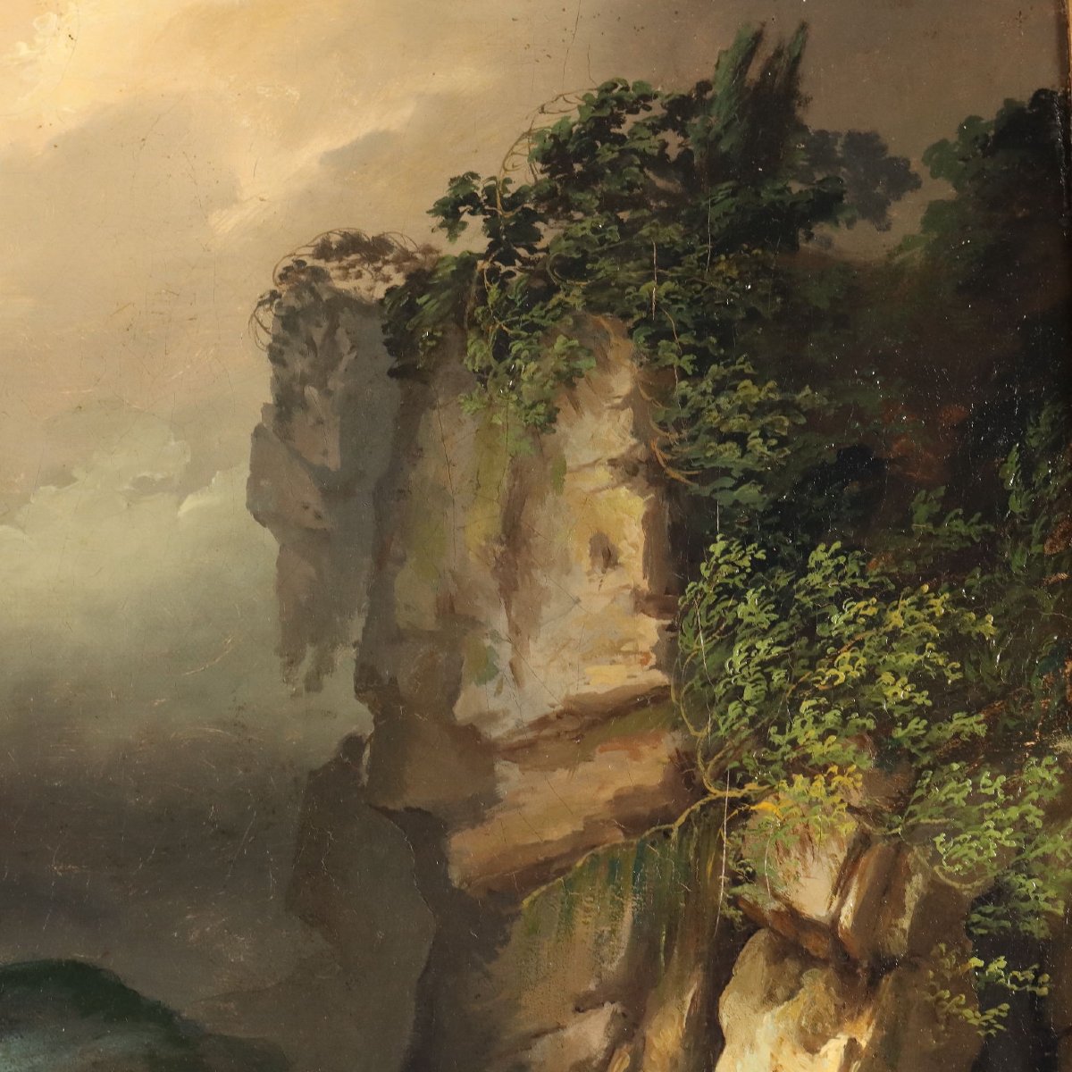 Tableau Ancien Scène de Naufrage Huile sur Toile XIXe Siècle-photo-1