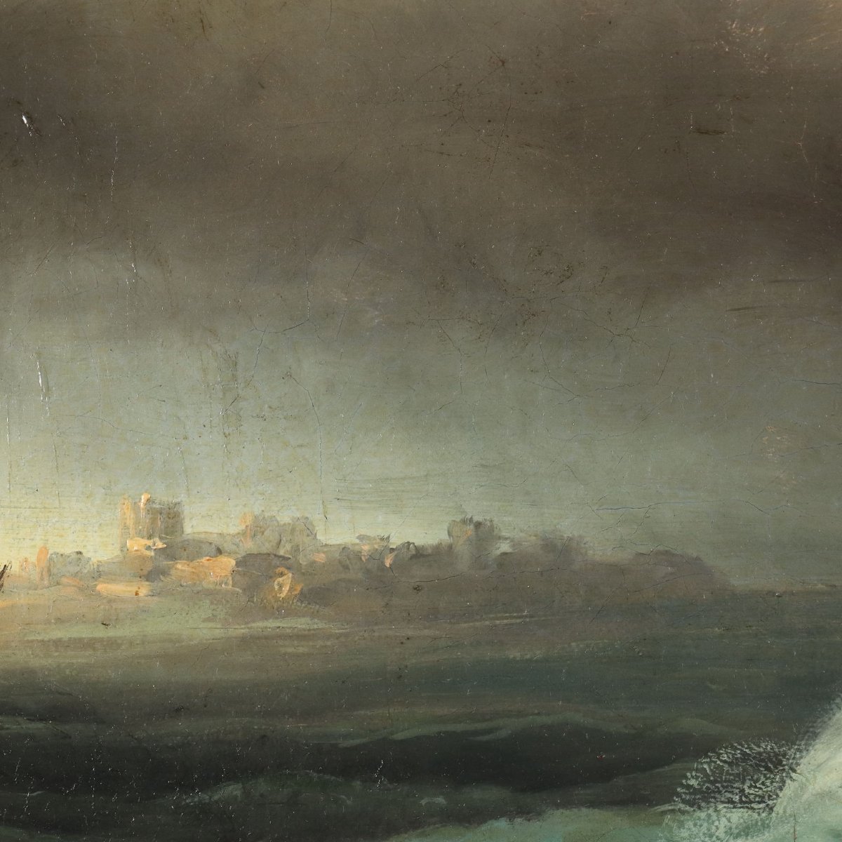 Tableau Ancien Scène de Naufrage Huile sur Toile XIXe Siècle-photo-5