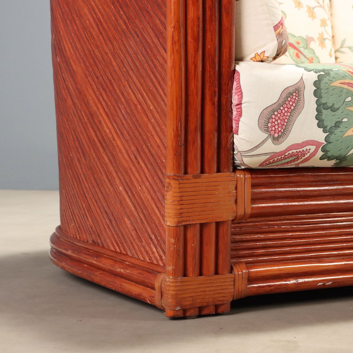 Canapé Vintage Rattan Bambou Laqué Rouge Design Italie Années 80 Original-photo-2