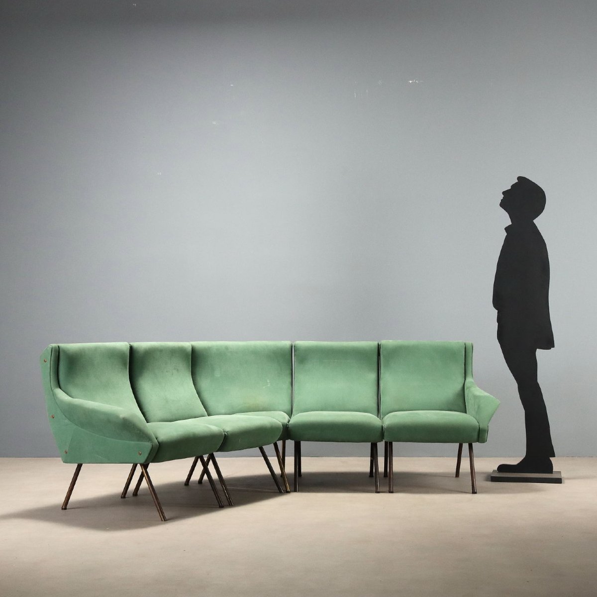 Canapé d'Angle Vintage Tissu Vert Design Italie Années 1960-photo-2