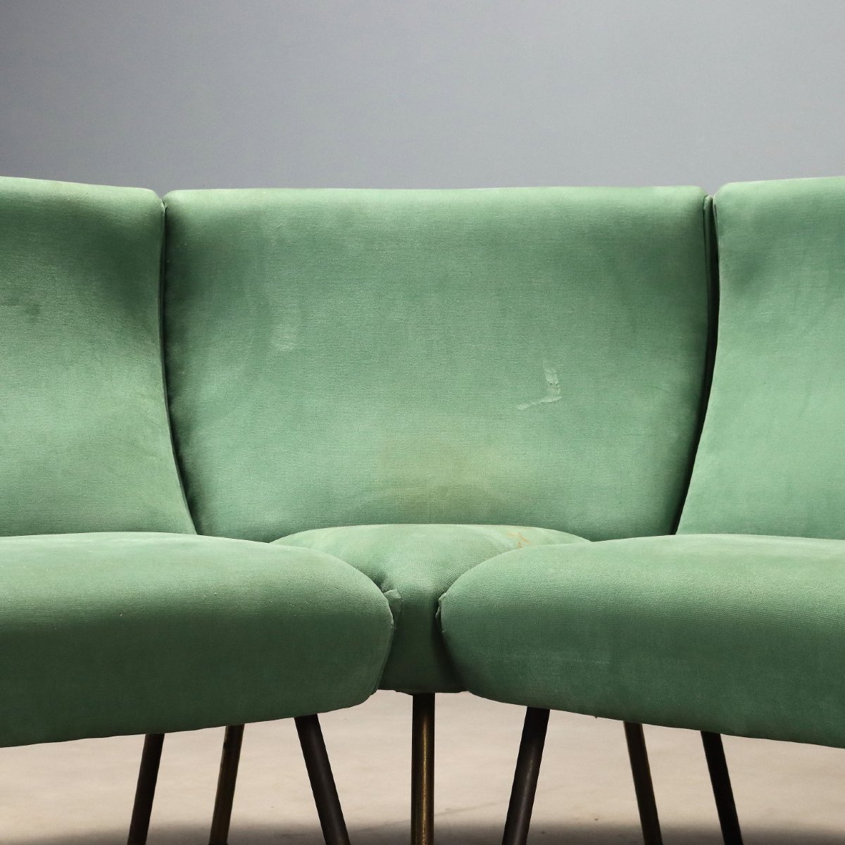 Canapé d'Angle Vintage Tissu Vert Design Italie Années 1960-photo-3
