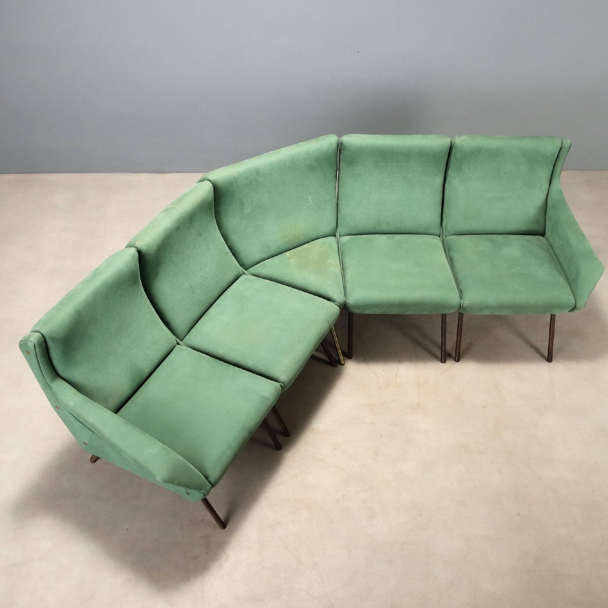 Canapé d'Angle Vintage Tissu Vert Design Italie Années 1960-photo-3