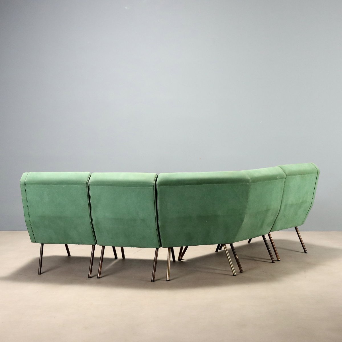 Canapé d'Angle Vintage Tissu Vert Design Italie Années 1960-photo-8