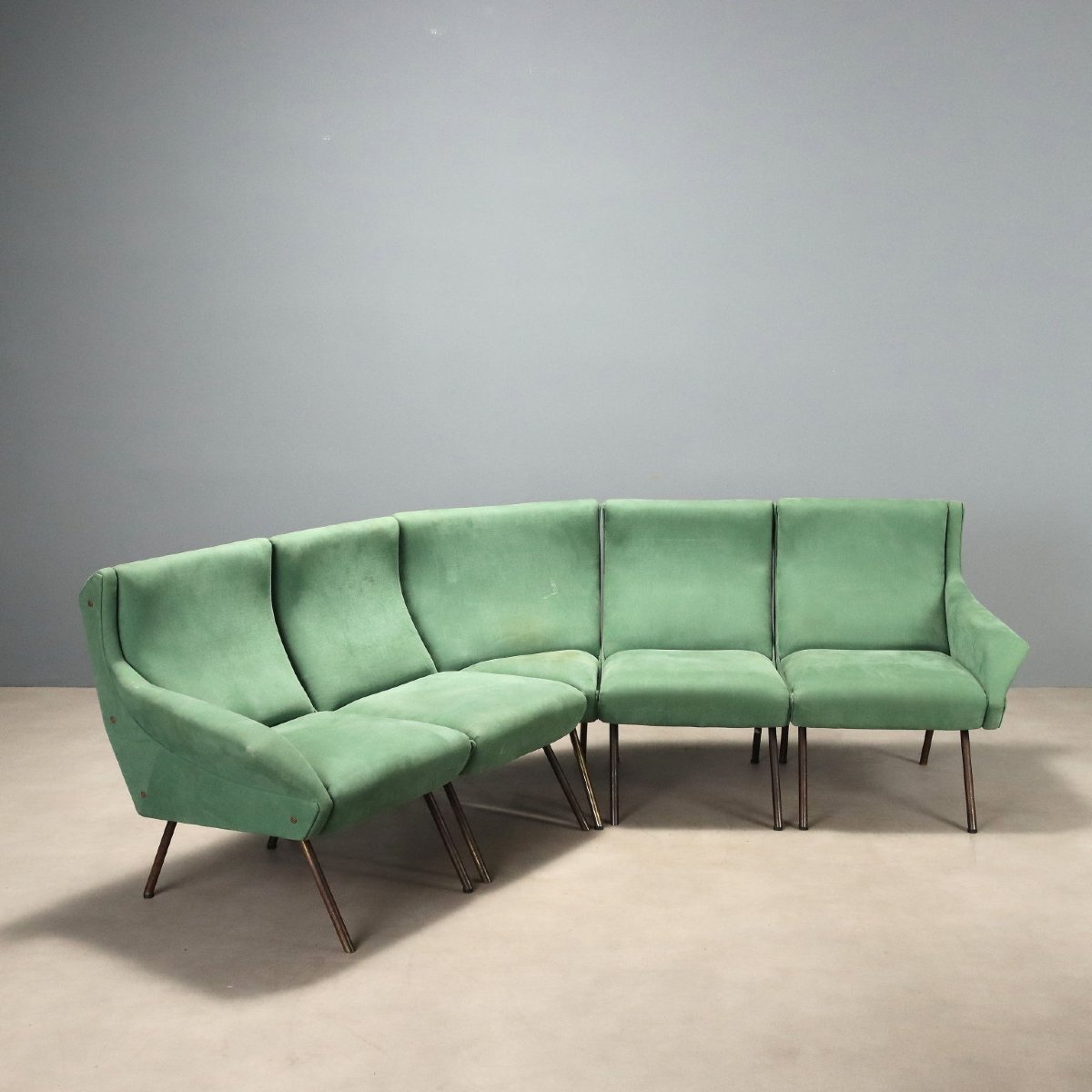 Canapé d'Angle Vintage Tissu Vert Design Italie Années 1960
