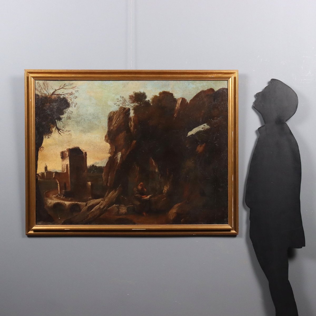 Antique Painting Landscape With Saint Oil On Canvas XVIII-xix Century-photo-2