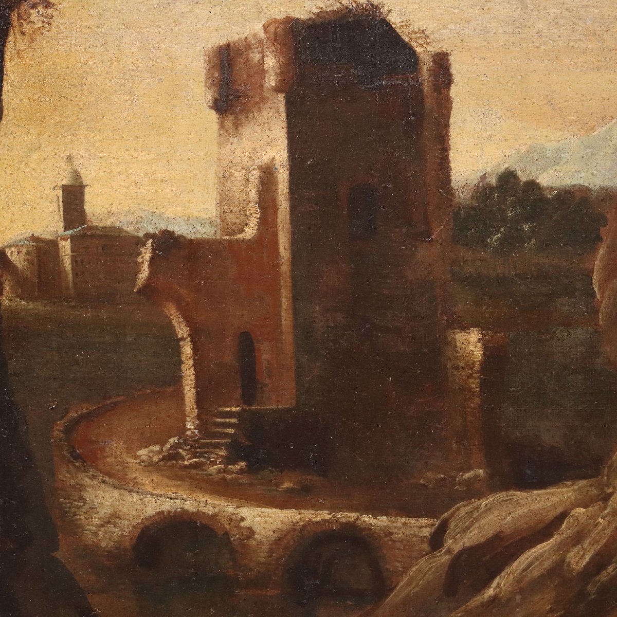 Antique Painting Landscape With Saint Oil On Canvas XVIII-xix Century-photo-4