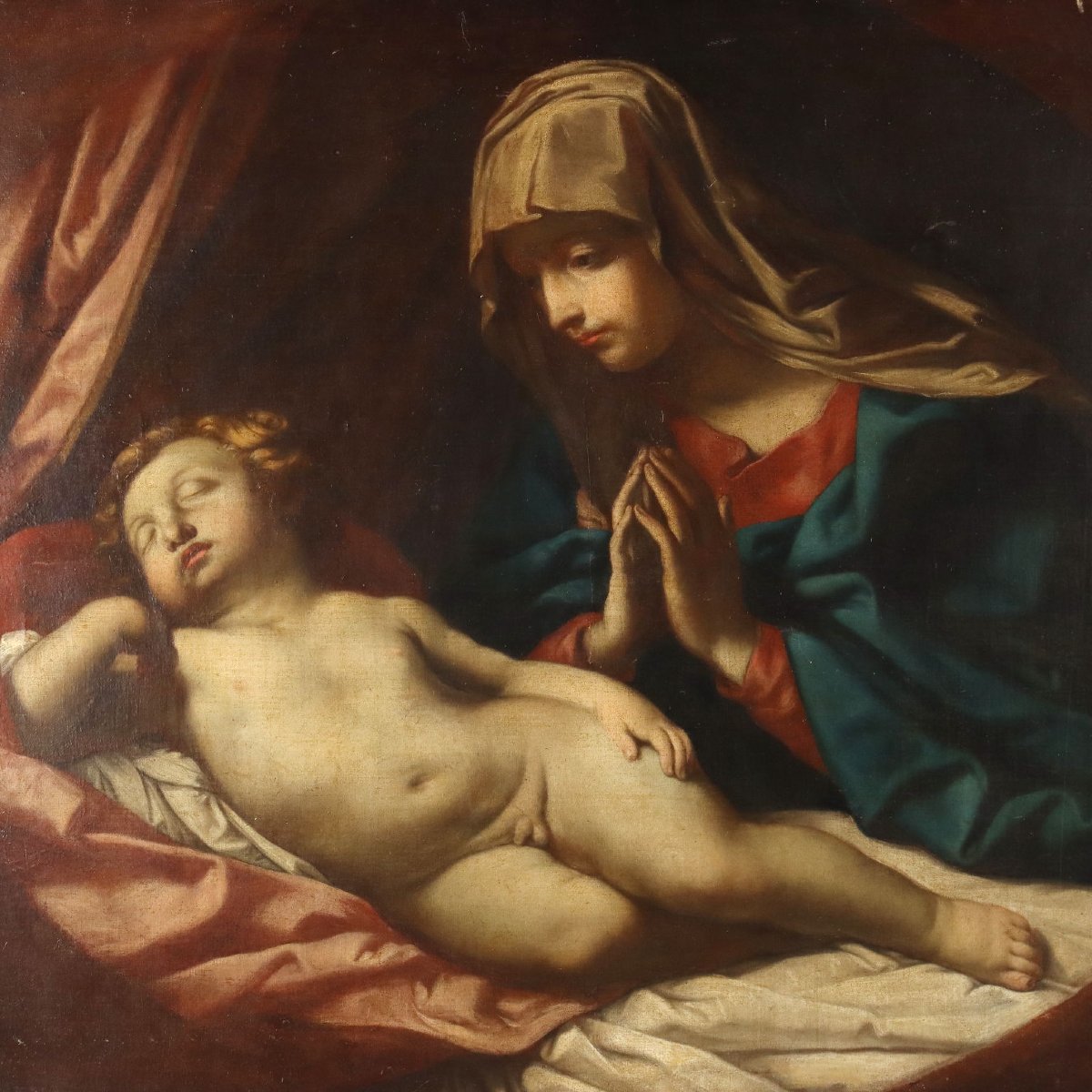 Tableau Ancien Vièrge Marie Copie par Guido Reni XVIIIe Siècle-photo-3