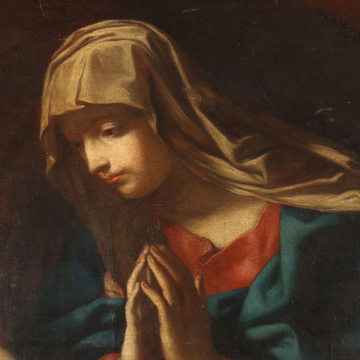Tableau Ancien Vièrge Marie Copie par Guido Reni XVIIIe Siècle-photo-4
