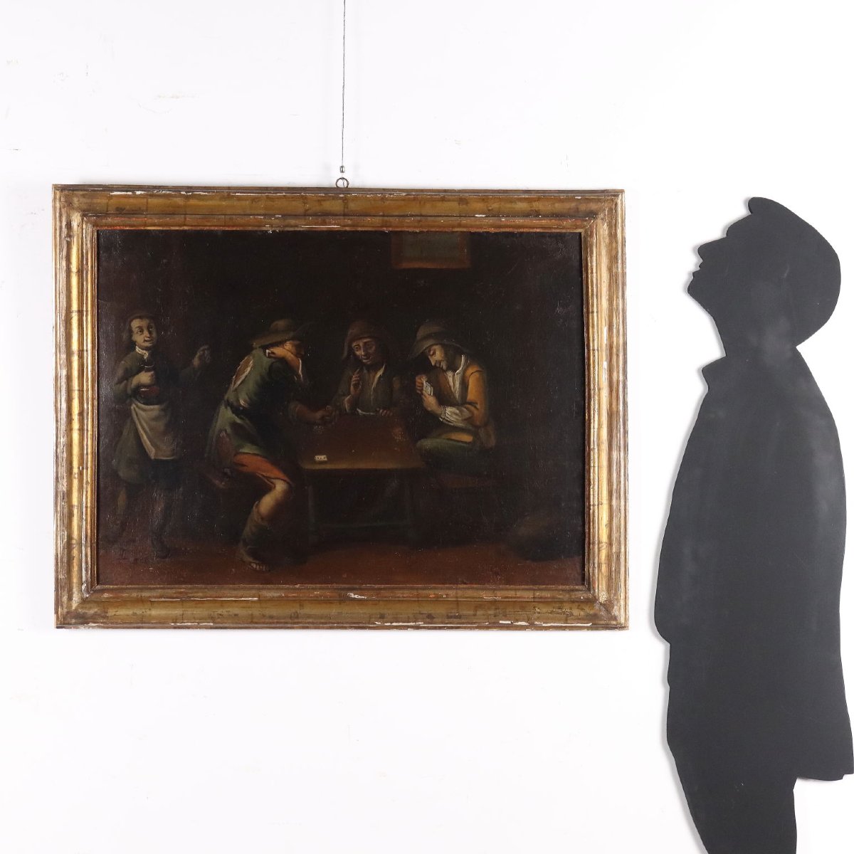 Antique Painting Card Players Oil On Canvas Italy XVIII Century Original-photo-2