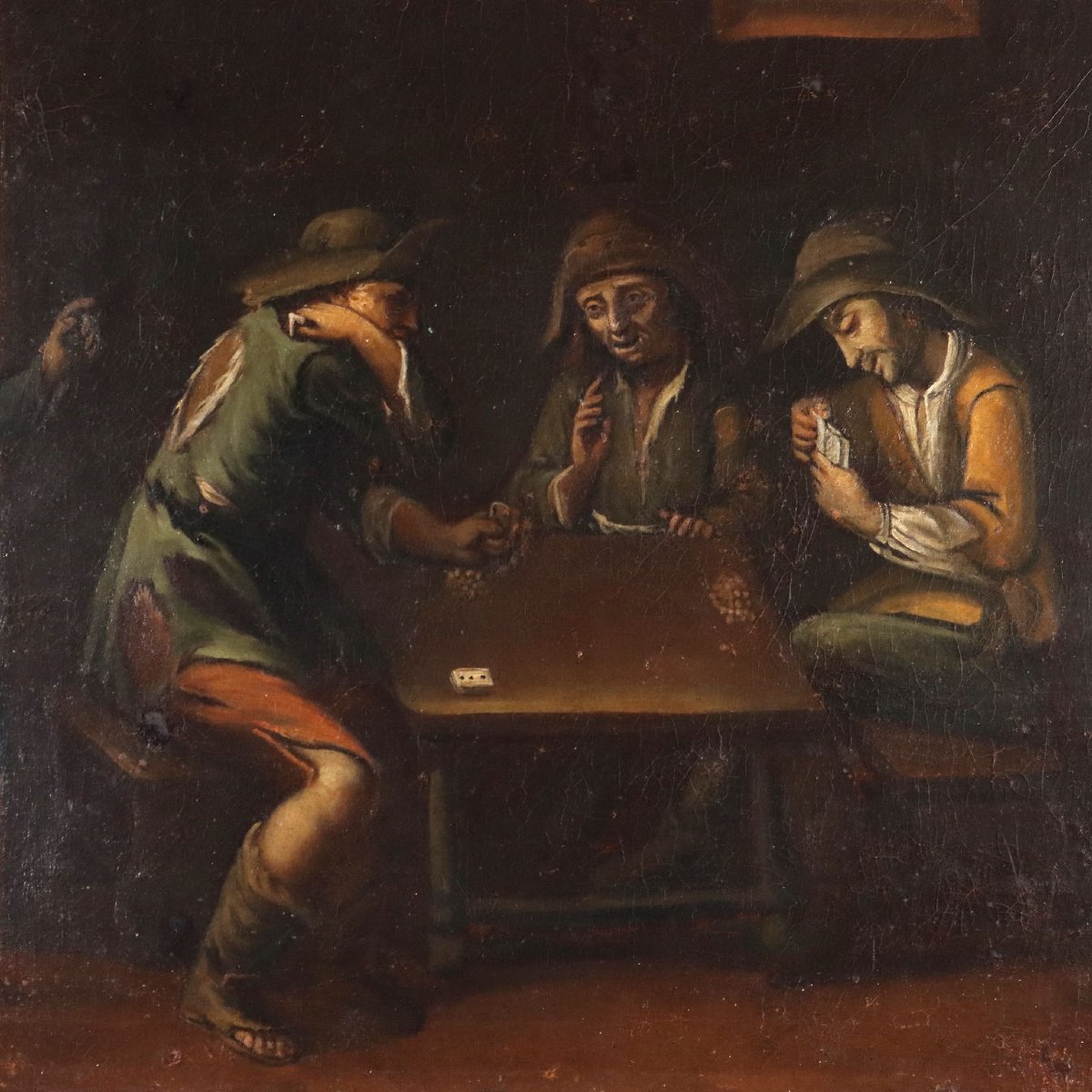 Antique Painting Card Players Oil On Canvas Italy XVIII Century Original-photo-3