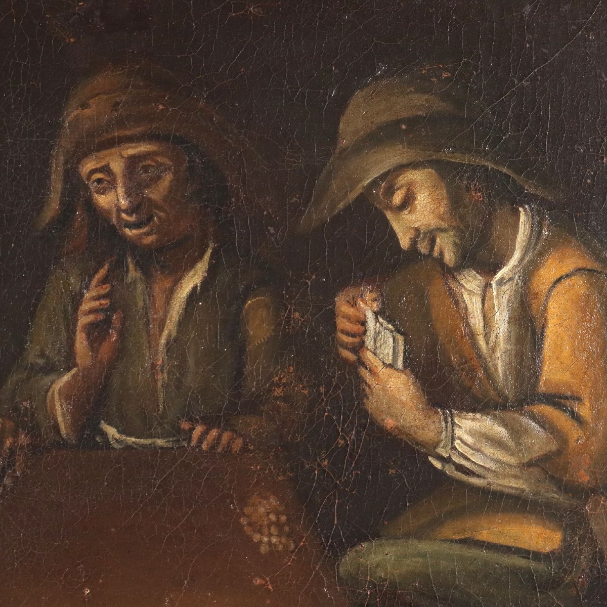 Antique Painting Card Players Oil On Canvas Italy XVIII Century Original-photo-4