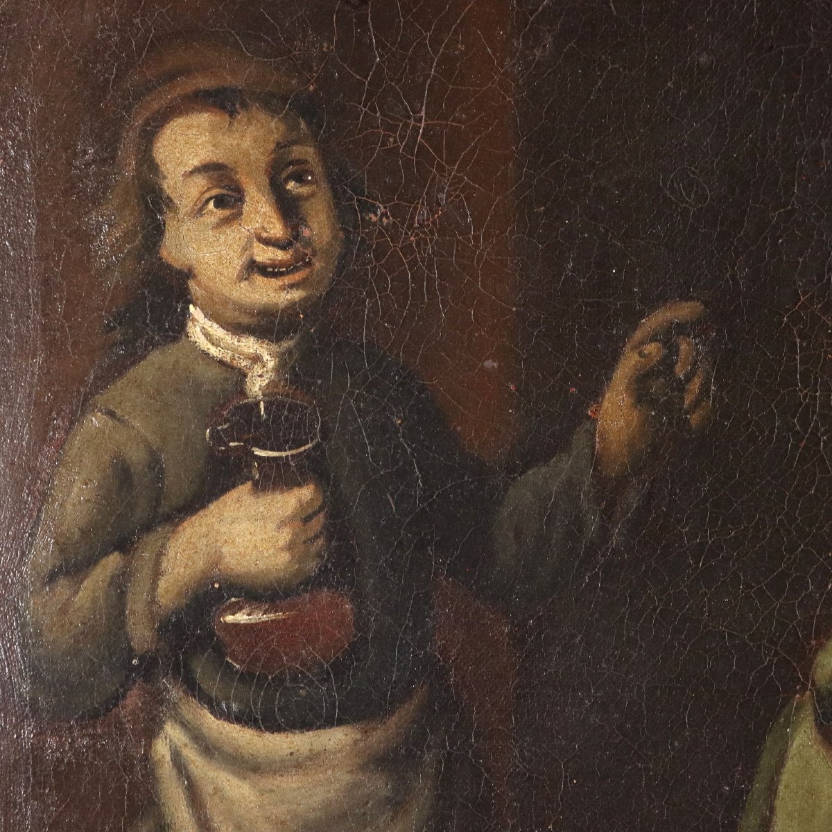 Antique Painting Card Players Oil On Canvas Italy XVIII Century Original-photo-2