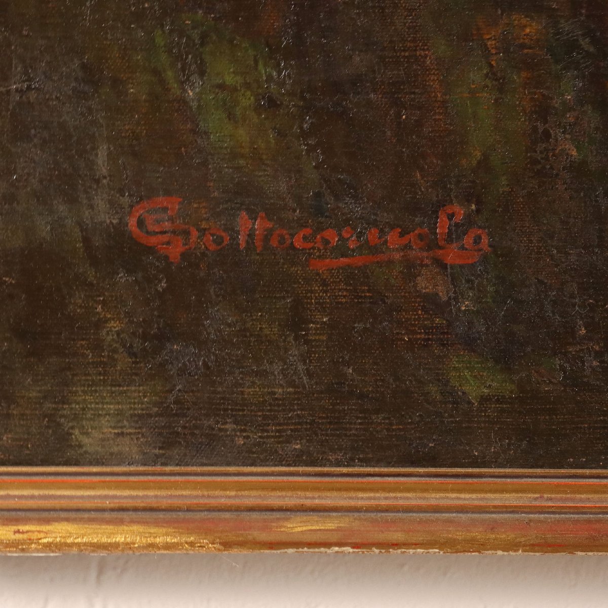 Tableau Ancien G. Sottocornola '800 Interieur d'un Ferme Huile sur Toile-photo-1