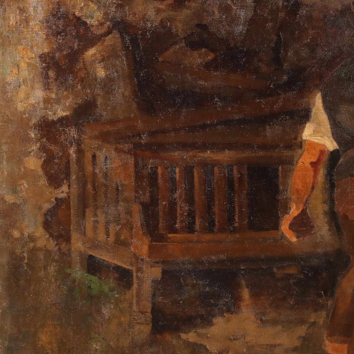 Tableau Ancien G. Sottocornola '800 Interieur d'un Ferme Huile sur Toile-photo-2