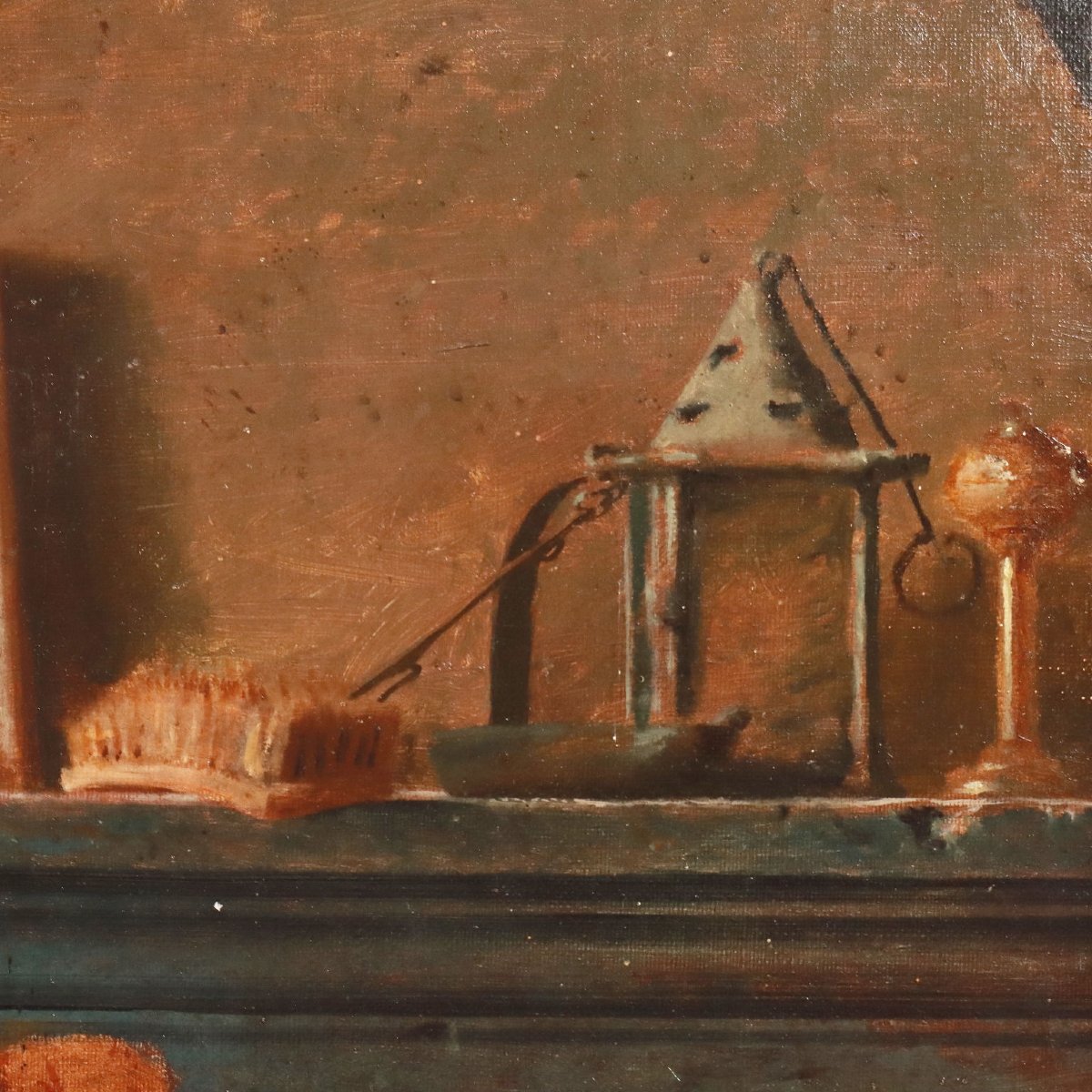 Tableau Ancien Scène d'Interieur Huile sur Toile XIXe Siècle Original-photo-2
