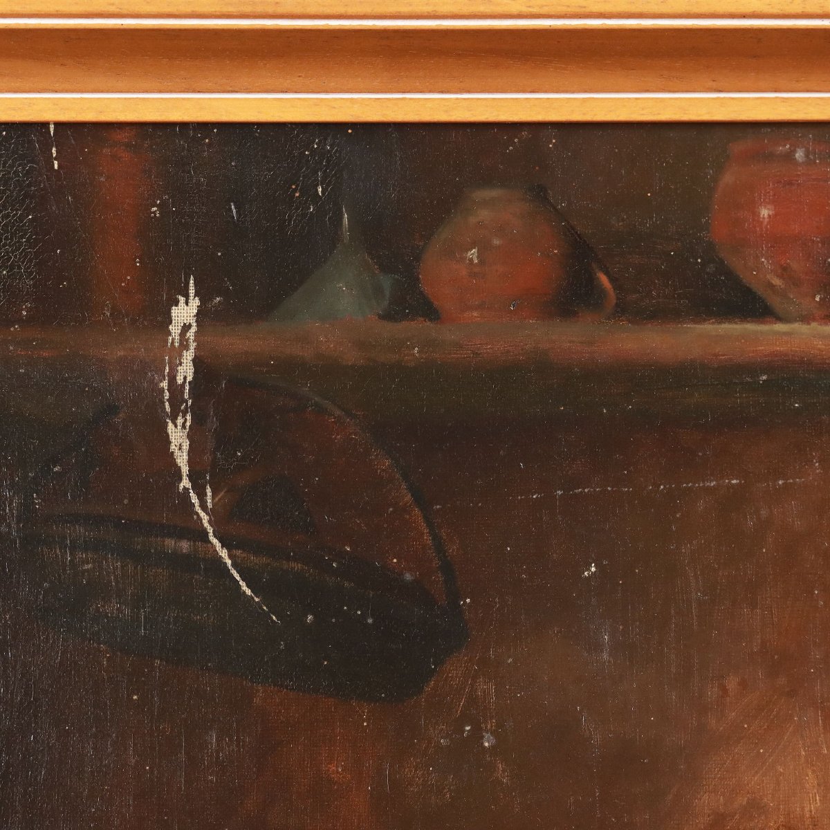 Tableau Ancien Scène d'Interieur Huile sur Toile XIXe Siècle Original-photo-3