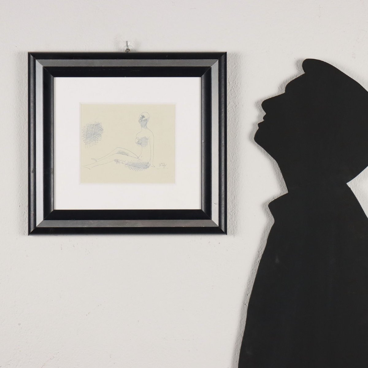 Pen Drawing By Mario Tozzi Figure In Rest 1969 With Authentication Framed-photo-2