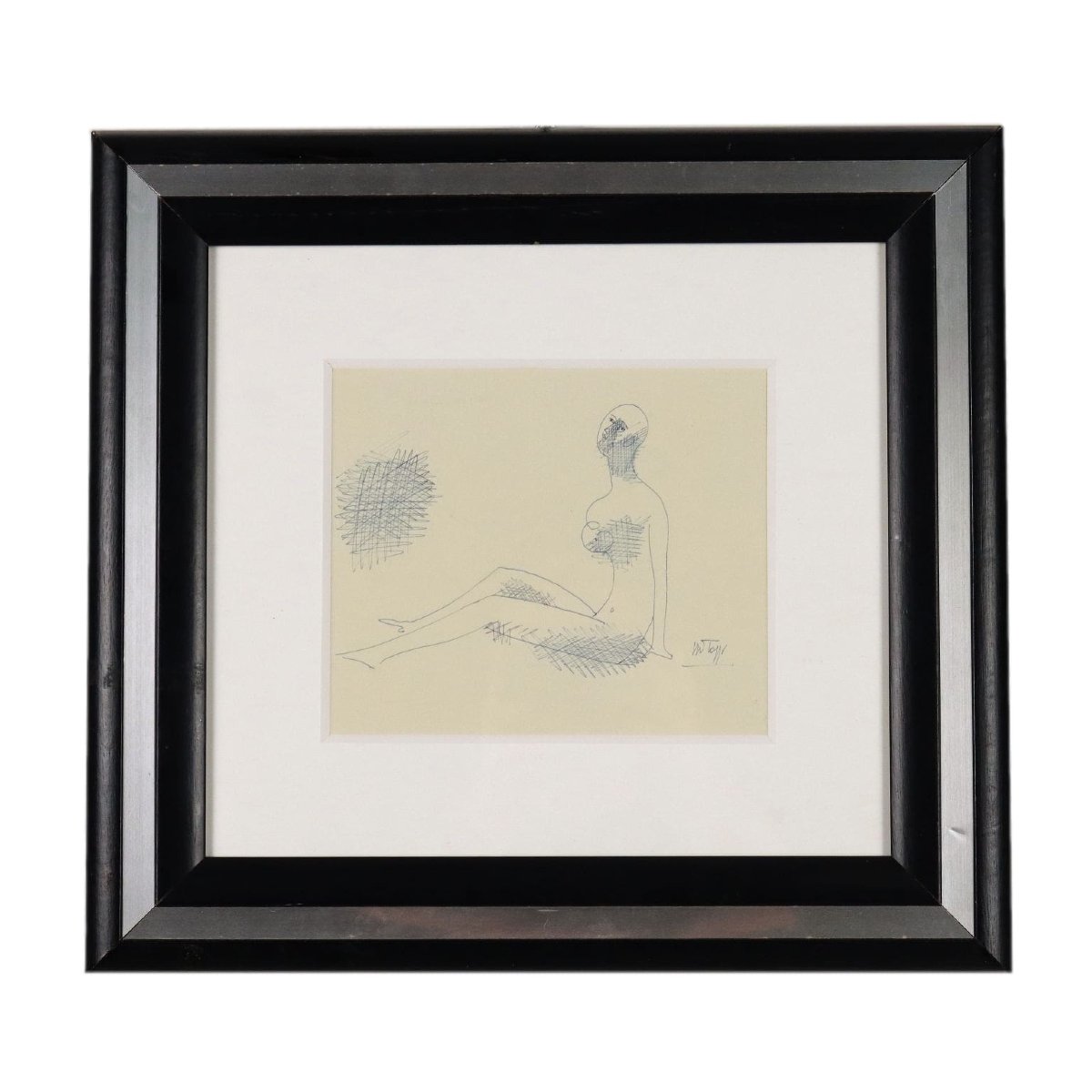 Pen Drawing By Mario Tozzi Figure In Rest 1969 With Authentication Framed