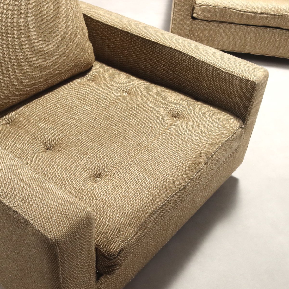 Vintage Armchairs Wood Beige Fabric Design Italy 1960s Originals-photo-1