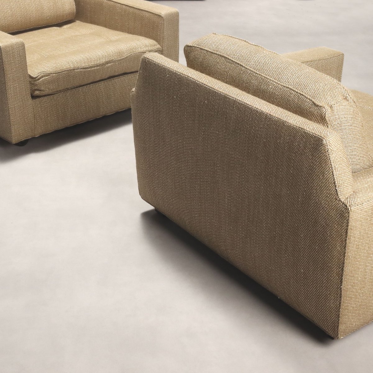 Vintage Armchairs Wood Beige Fabric Design Italy 1960s Originals-photo-3