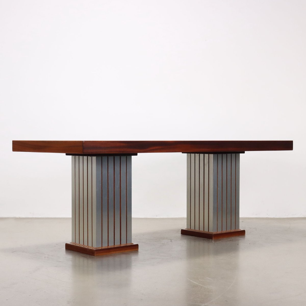 Table Vintage Plaquée Acajou Bruyère Aluminium Années 70-80 Originale-photo-3