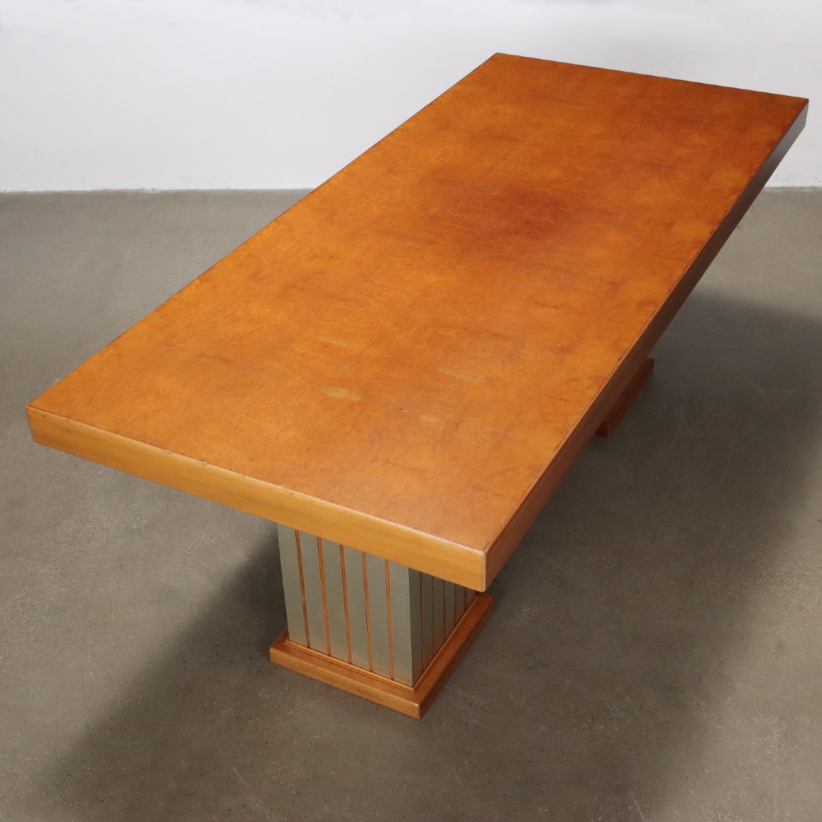 Table Vintage Plaquée Acajou Bruyère Aluminium Années 70-80 Originale-photo-1
