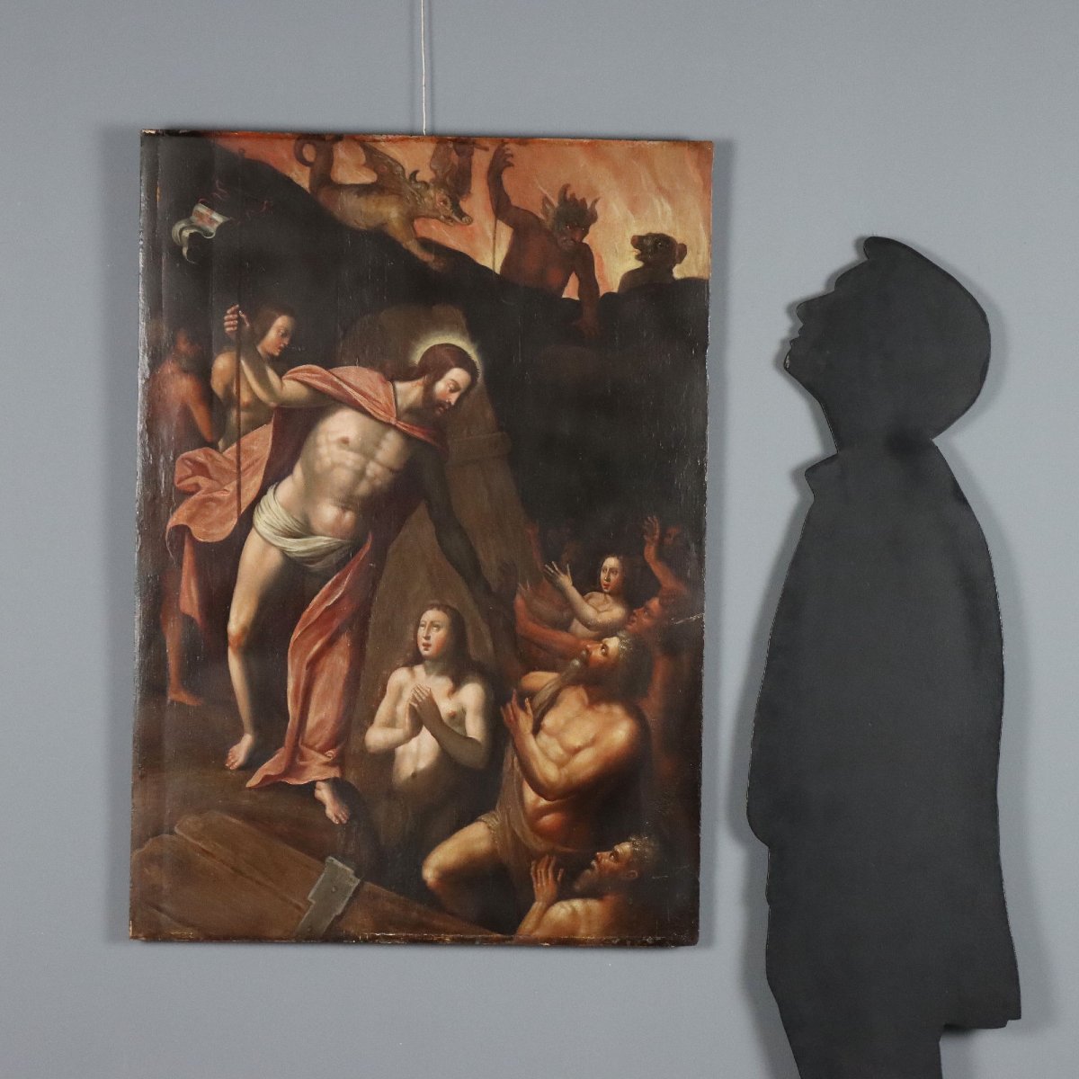 Tableau Ancien Christ au Purgatoire Huile sur Panneau '500-'600 Original-photo-2
