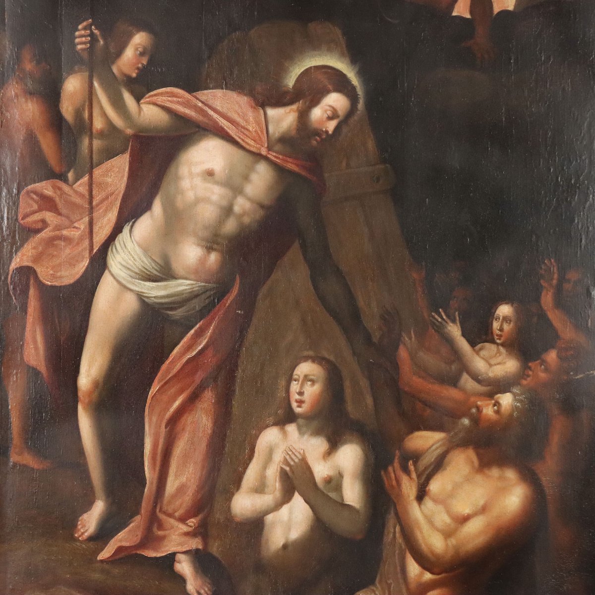 Tableau Ancien Christ au Purgatoire Huile sur Panneau '500-'600 Original-photo-3