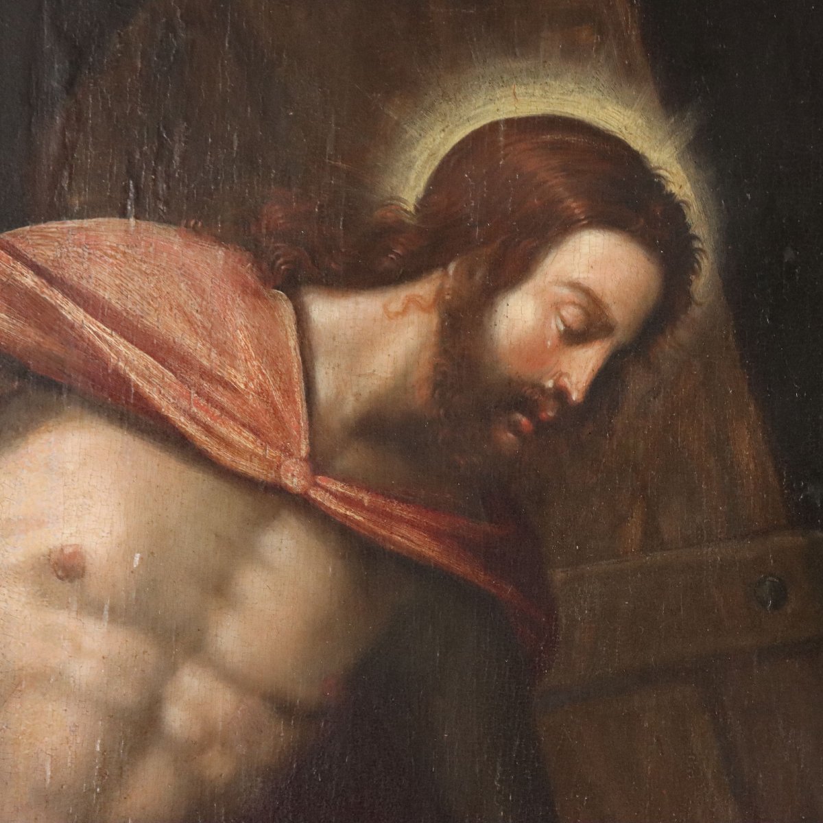 Tableau Ancien Christ au Purgatoire Huile sur Panneau '500-'600 Original-photo-4